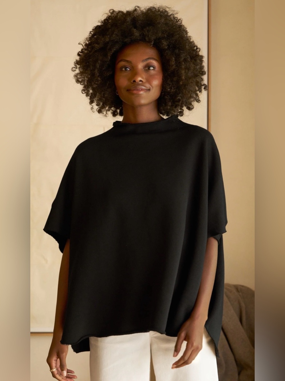 Frank & Eileen Audrey Funnel Neck Capelet triple terry Black OS